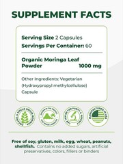 PURA VIDA MORINGA Organic Moringa Capsules Pure Moringa Leaf Powder Single 120ct