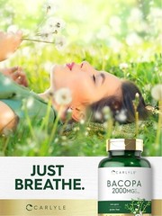 Bacopa Monnieri 2000 Mg Brahmi Leaf Boost Brain Stress Prevent, 180 Capsules