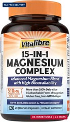 Vitalibre 15 in 1 Magnesium Complex Supplement 510mg | Maximum Absorption Glycin