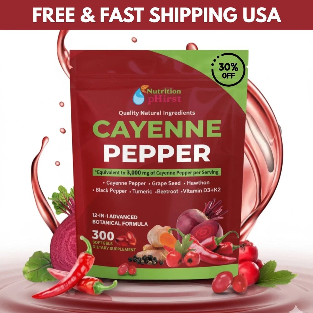 Pepper Cayenne Softgels Supplement , Supports Leg Vein , 300 Softgels / 1 Bag US