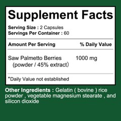 Saw Palmetto 1000mg – Prostate and Urinary Tract Health, Preventing Hair Loss