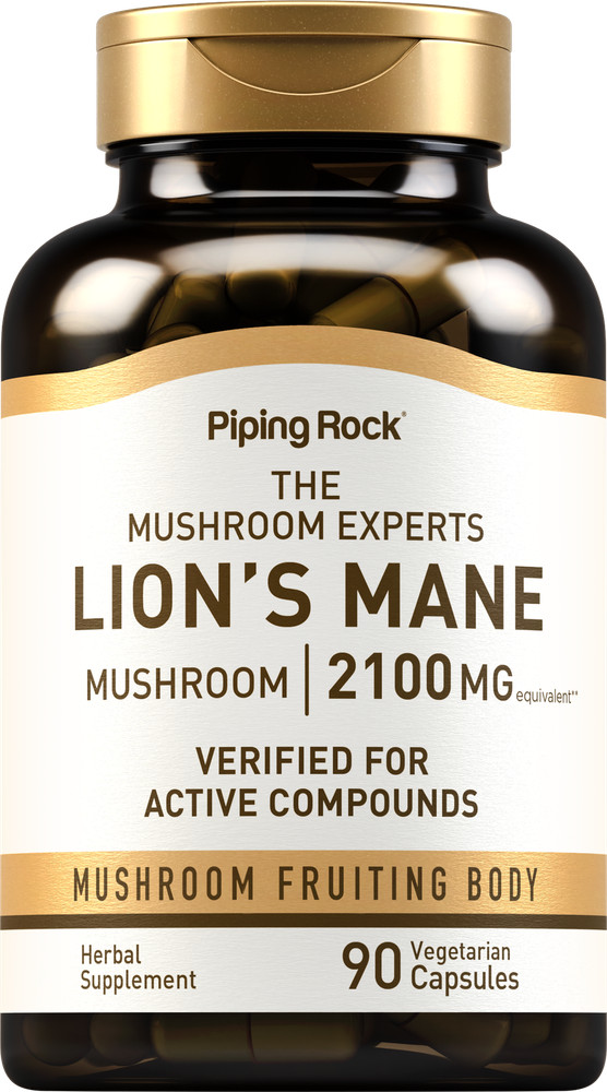 Lions Mane Mushroom Capsules | 2100mg | 90 Count | Vegetarian | by Piping Rock