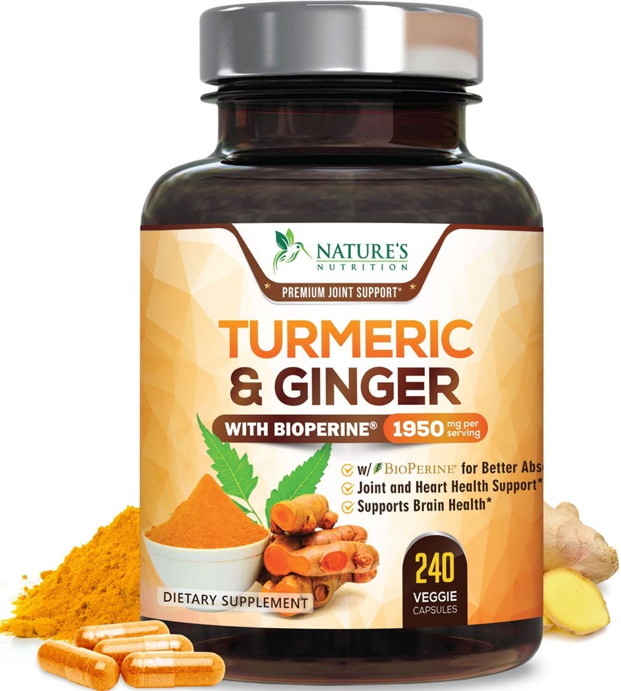 Turmeric Curcumin 95% – Organic with Ginger BioPerine – 240 Capsules