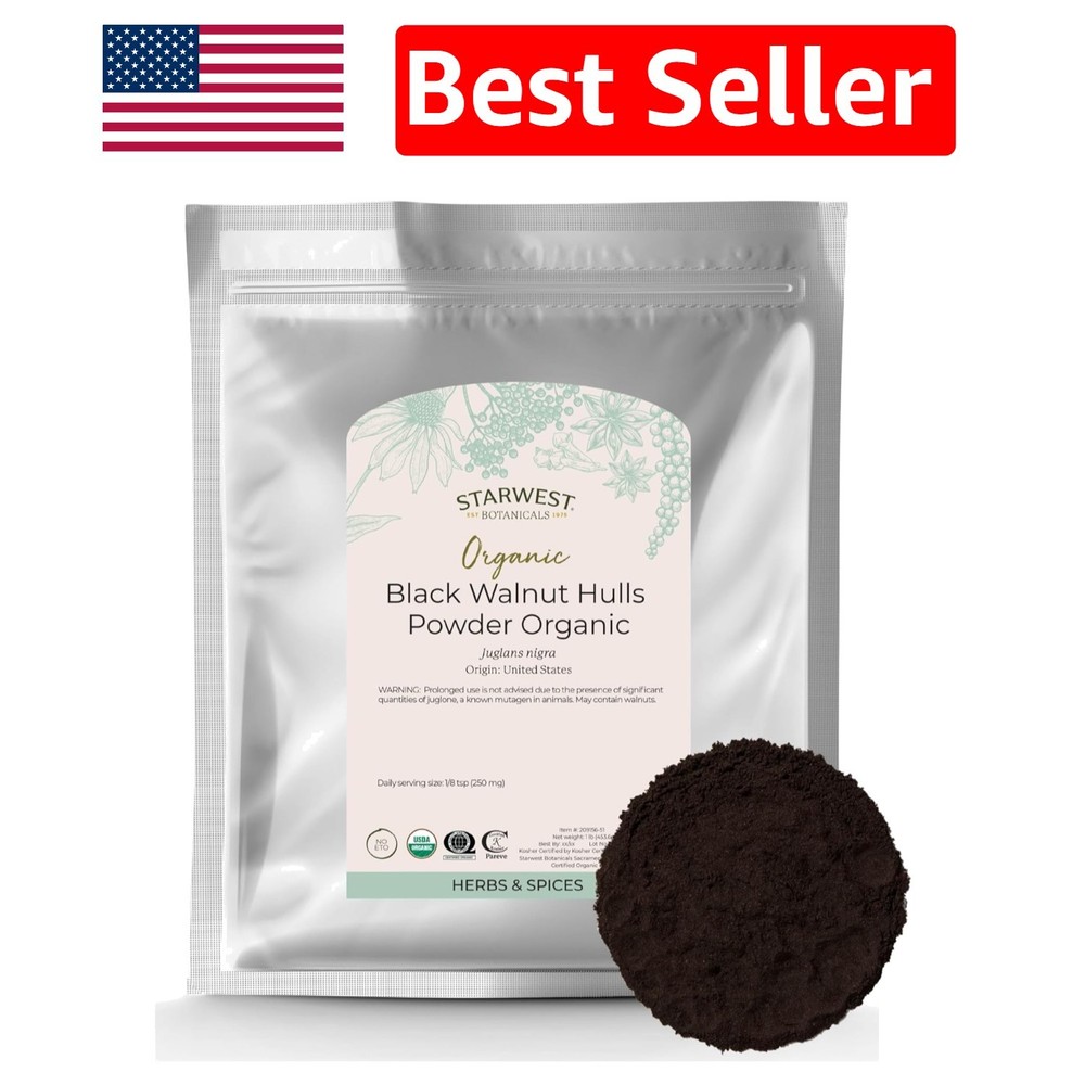 Organic Black Walnut Hull Powder – Finely Ground, 1 lb Bulk Bag for Baking & Tea