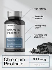 Horbäach Chromium Picolinate 1000mcg | 240 Tablets | Vegetarian, Non-GMO & Glute
