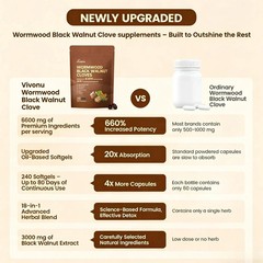 VivoNu Wormwood Black Walnut Cloves–Natural Cleanse & Metabolism, 240 Softgels