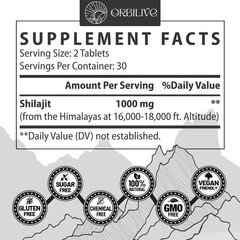 Shilasjit Tablets 1000 MG, 100% Himalayan Organic, 60 Count (Pack of 1), No