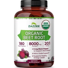 Zazzee USDA Organic Beet Root 20:1 Extract, 180 Vegan 180 Count (Pack of 1)