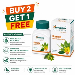 Himalaya Karela 60 Tabs 1 box Buy 2 Get 1 Free Supports Healthy Exp 02-2027