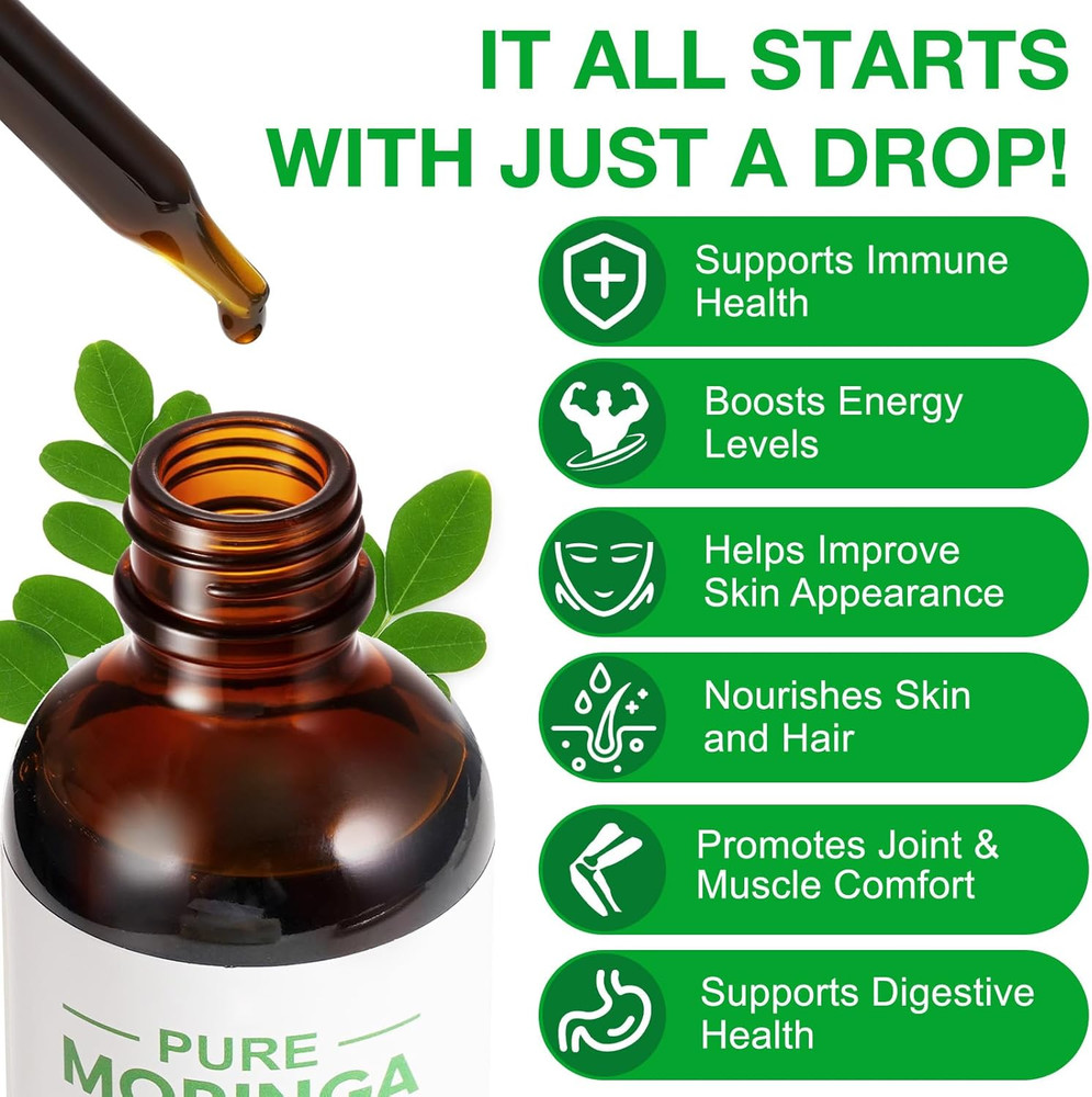 Pure Moringa Oleifera Liquid Drops for Energy,Organic Moringa Leaf Extract W….