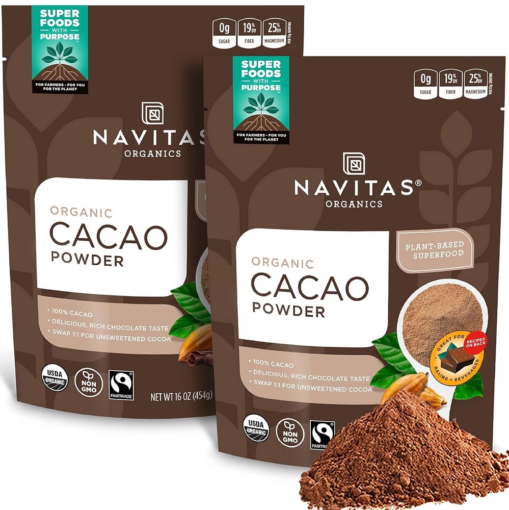Navitas Organics Organic Raw Cacao Powder 16 oz Non GMO Fair Trade Pack of 2