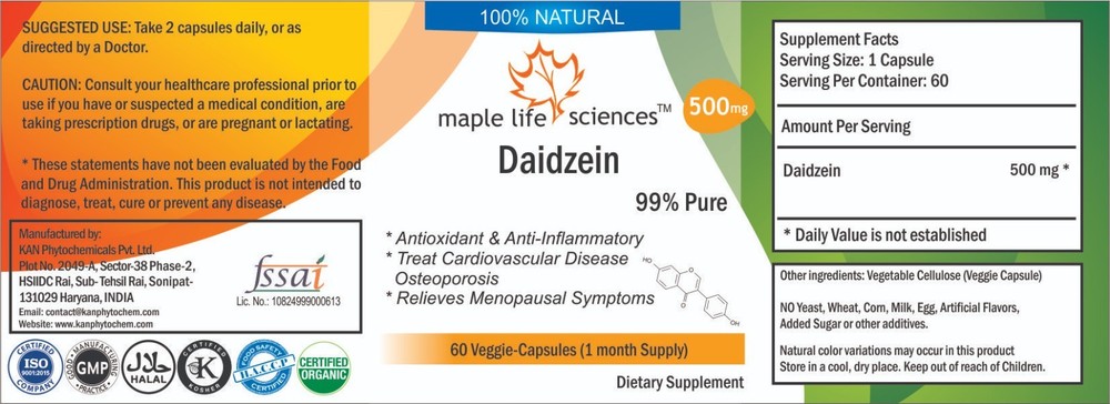 Daidzein Capsules 99% From Isoflavones Pure & High Quality NO FILLER