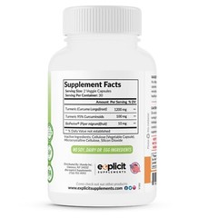 Natural Turmeric Curcumin Supplement (95%) 1300mg – Anti-Inflammatory – 60ct