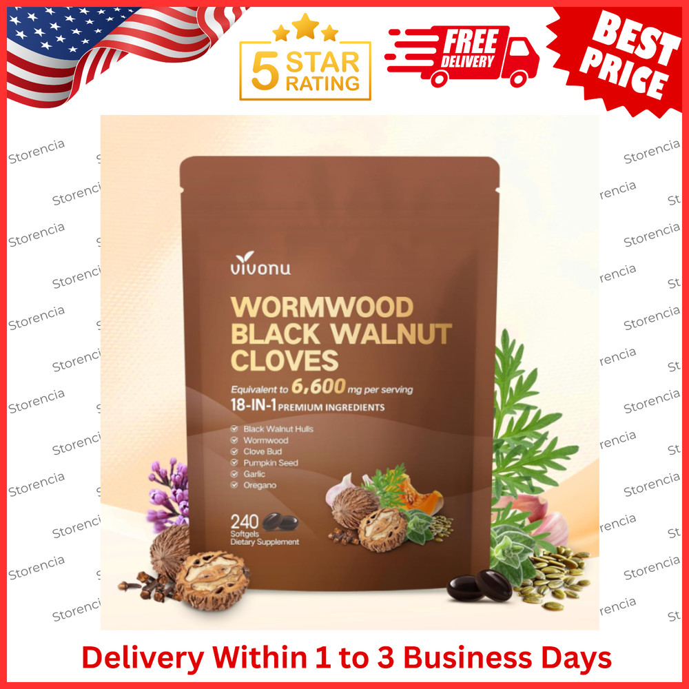 Wormwood Black Walnut Clove Softgels,18-in-1 Herbal 6600mg Gut Cleanse,240 Count