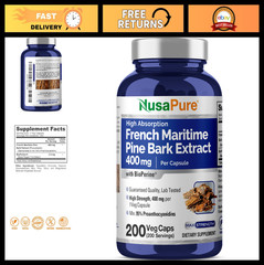 French Maritime Pine Bark Extract 400mg – 200 Veggie Caps, Non-GMO, Vegan, Biope