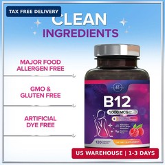 Vitamin B12 1000 mcg per Serving Chewables – B12 Complex with Heart & Nerve Ener