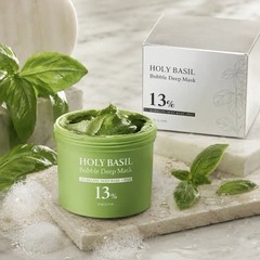 CALM Máscara de Burbujas de Albahaca Santa Profunda – Albahaca Santa y Agua Carb