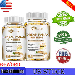 Korean Red Panax Ginseng – 120 Capsules – Extra Strength 1600mg Highest Potency