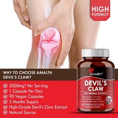 Devil’s Claw Root Extract 5000mg 90 Capsules Harpagophytum procumbens By Amalth