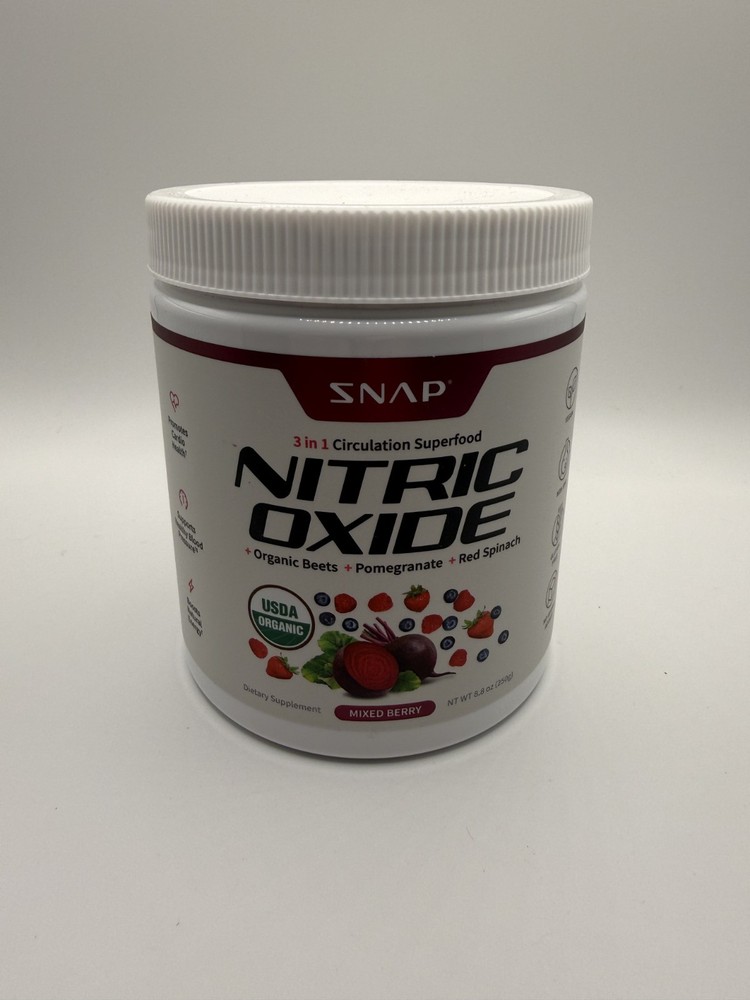SNAP Nitric Oxide 3in1 Circulation Superfood Mixed Berry NT Wt 8.8 oz 250g – New