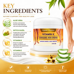 Vitamin K Cream 4 oz Premium Formula for Bruises, Spider Veins organic vitamins