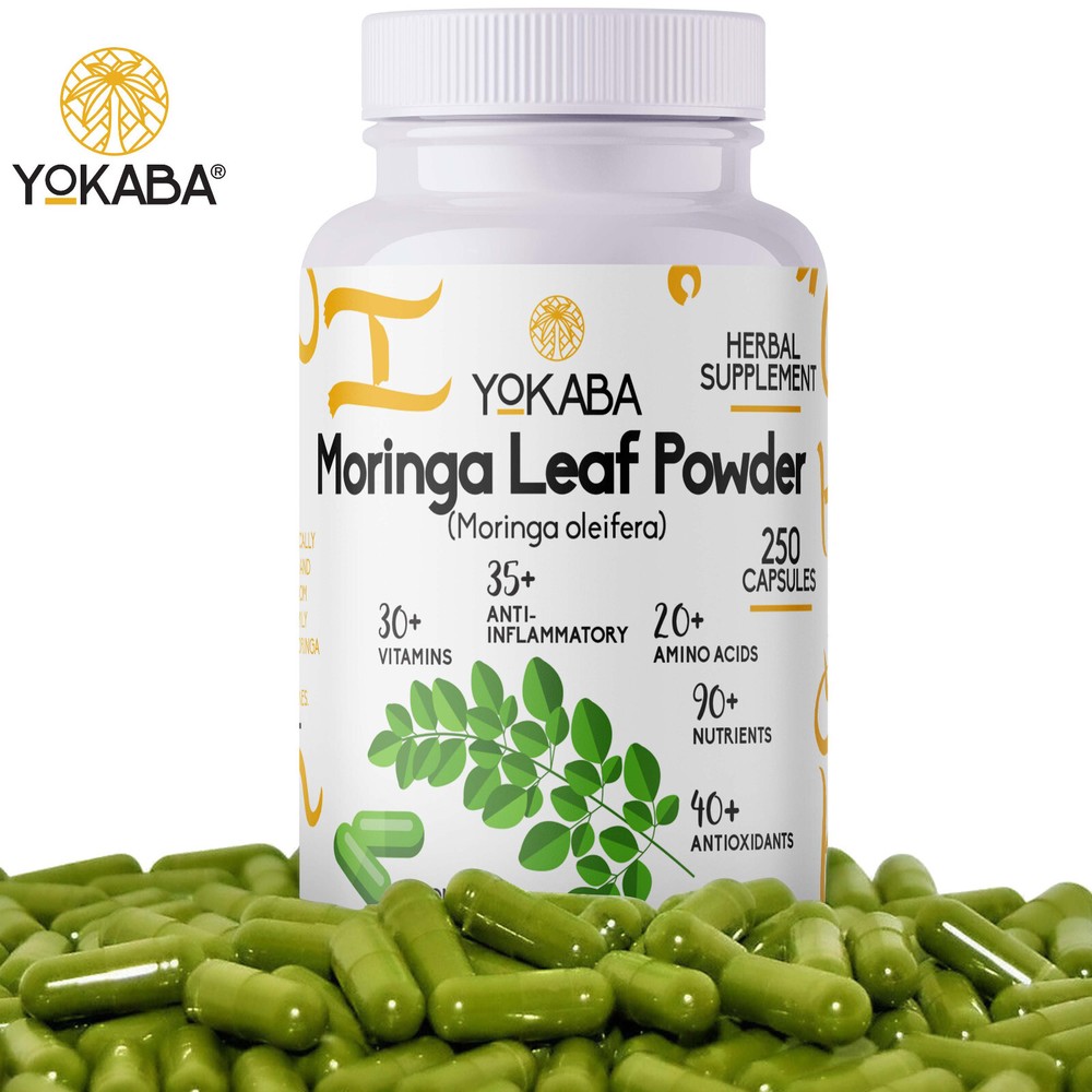 250 Capsules Moringa Oleifera Leaf Powder 5000mg – Organic Herbal Extract YOKABA
