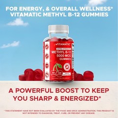Vitamatic Extra Strength Vitamin B12 5000 mcg (Methyl B12) Gummies – 120 Count