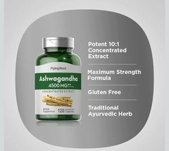 PipingRock Ashwagandha 4500mg Concentrated Extract 120 Capsules Gluten Free