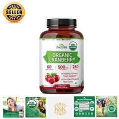USDA Organic Cranberry 25:1 Extract, 500mg, 60 Capsules for Bladder Health