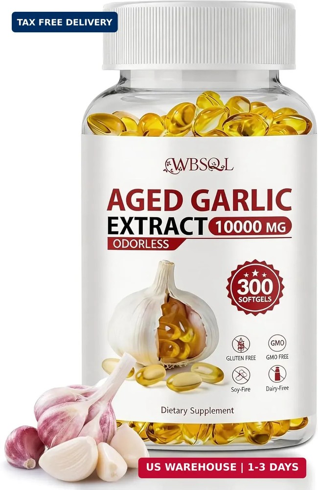 Odorless Aged Garlic Extract 500mg – 300 Softgels, 2 Year Aged Garlic Supplement