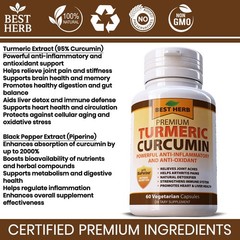 Premium Turmeric Curcumin Extract Pills 1000mg w/ Black Pepper Bioperine 60 Caps