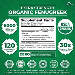 Certified Organic Fenugreek 30:1 Extract, 6000mg, 240 Count