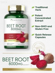USDA Organic Extra Strength Beet Root 20:1 Extract 8000 mg Strength 120 Capsules