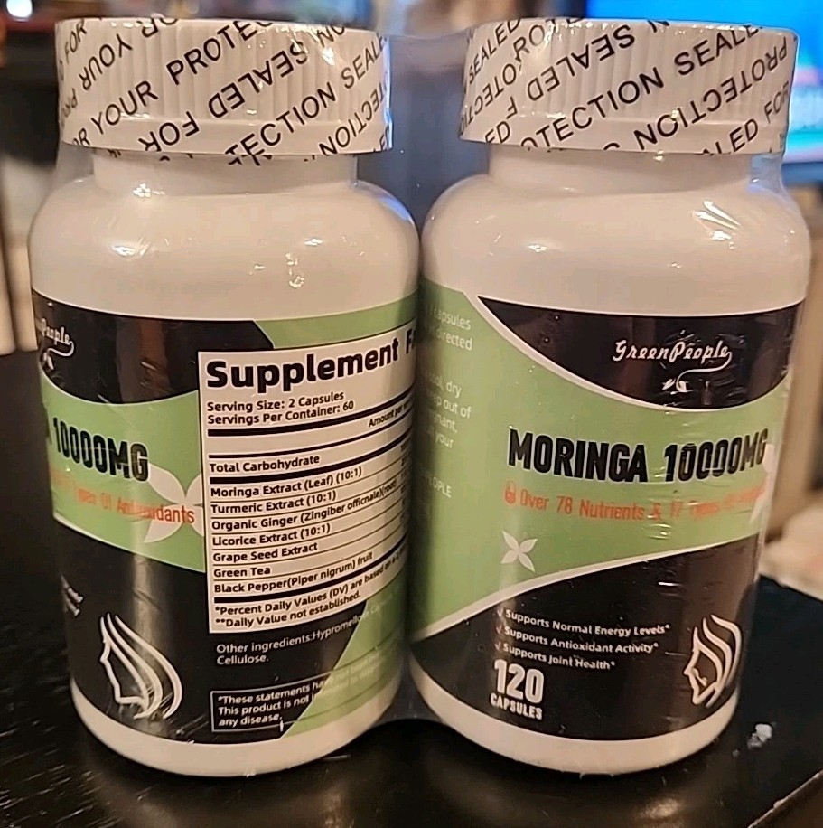 Lot of 2 Moringa Capsules for Immune Support & Gut Health 120 Capsules Each