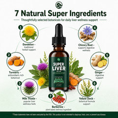 Liver Support Herbal Tincture Drops Milk Thistle Dandelion Turmeric 2 fI oz