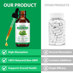 2 Packs Organic Lemon Balm Extract Drops, Natural Alcohol-Free Tincture Liquid f