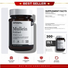 Mullein Capsules 300 mg 120 Veg Capsules AMALTH Respiratory Support
