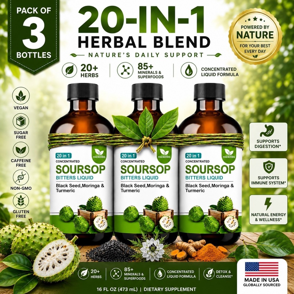 H4HERBS Soursop Bitters Liquid 3 Pack | 20-in-1 Herbal Blend | Black Seed