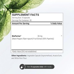 SuperSmart Bioperine 30mg per Day (95% Piperine) – Black Pepper Extract Suppleme