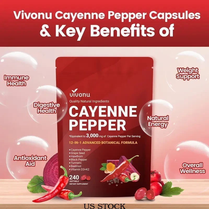 Cayenne Pepper Capsules Supplement Support Circulation & Vein Leg Softgels 240