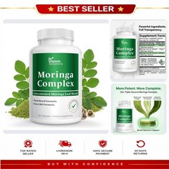 Moringa Capsules 3-in-1 Leaf Extract Energy Immune Support 60 Count