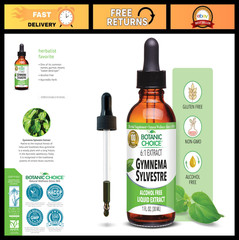 Gymnema Sylvestre Liquid Extract – Alcohol & Gluten Free, Non-GMO, 1 Fl Oz Dropp