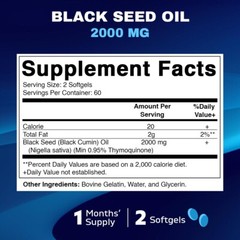 Vitamatic Black Seed Oil Capsules – 2000 mg per Serving – 120 Softgels