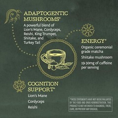 Sunwarrior Organic Matcha Mushroom Powder Supplement Mushroom Coffee, 3.2 oz