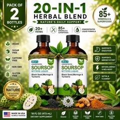 20-in-1 Soursop Bitters Liquid – Vegan, Sugar Free Herbal Blend, 16 oz Pack of 2