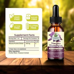Organic Mucuna Pruriens Liquid Extract Alcohol-Free Tincture 100mg 1oz Drops
