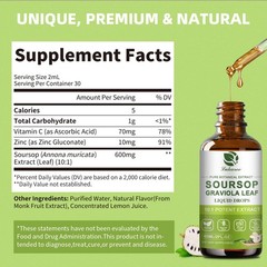 Soursop Graviola Leaf Extract – Immunity & Gut Health Support, Vegan, 2 Fl Oz