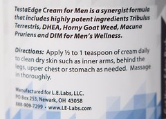 LEL TESTAEDGE TESTOSTERONE CREAM~BOTTLE~MEN~ANTI-AGING~ENERGY~STAMINA~VITALITY