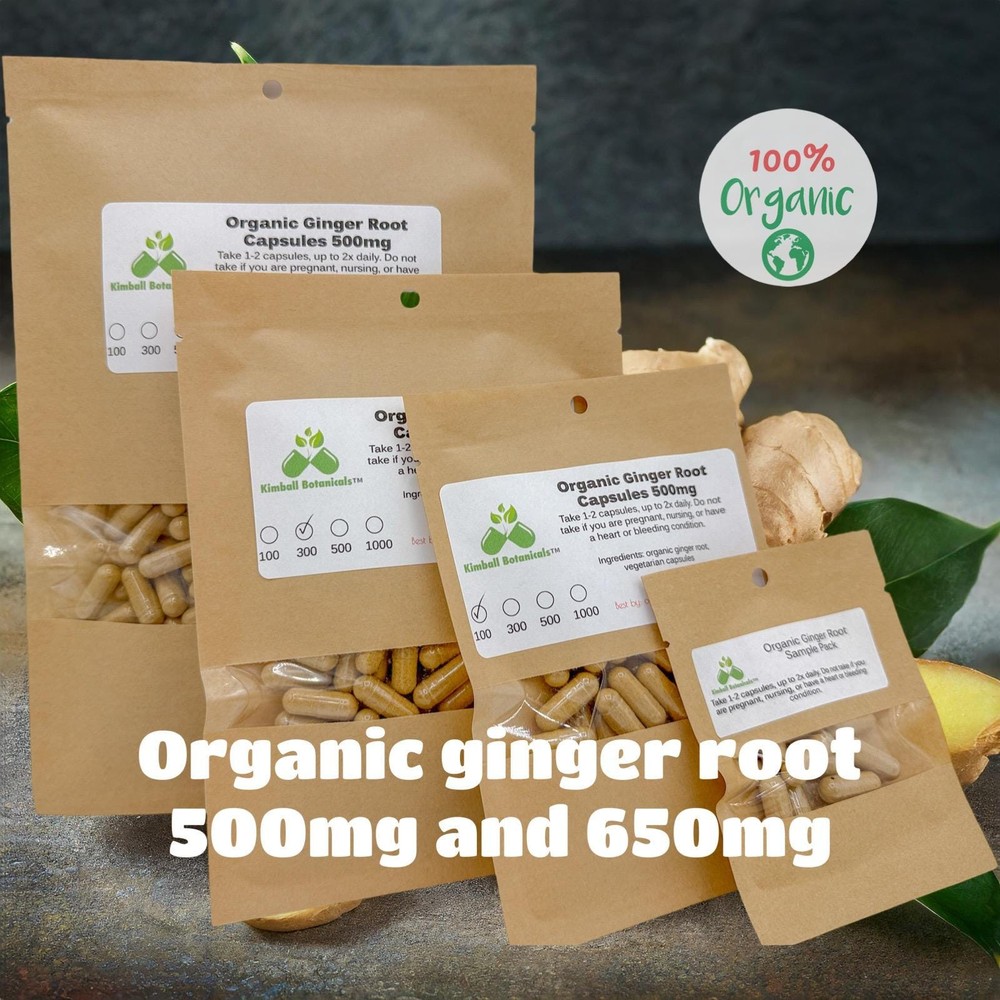 USDA Certified Organic Ginger Root (Zingiber officinale) 500mg and 650mg