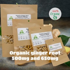 USDA Certified Organic Ginger Root (Zingiber officinale) 500mg and 650mg